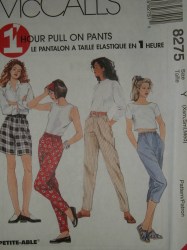 8275 1 HR PULL ON PANTS, CAPRIS, SHORTS PATTERN XS-M, LG-XL
